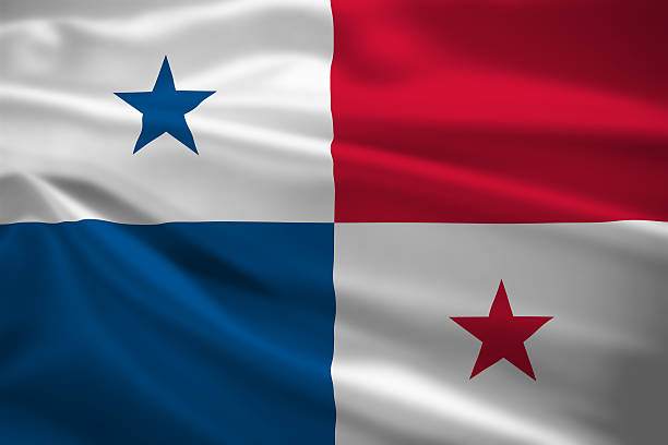 Panama flag blowing in the wind. Background texture.