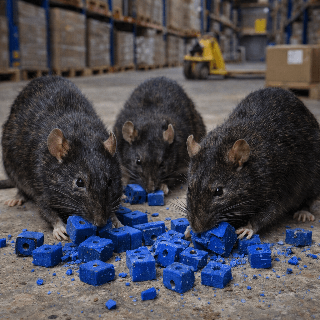 Ratas comiendo raticida bloque parafinado rataquill
